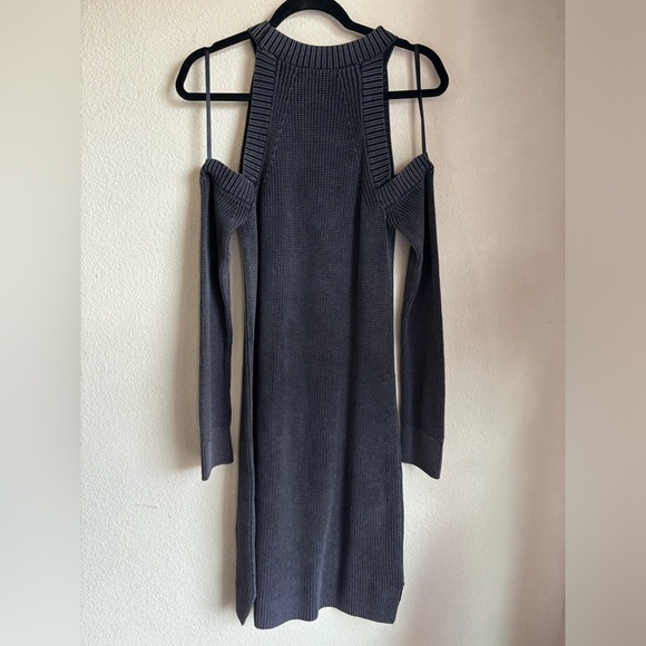 Rag & Bone Charcoal Gray Dana Chunky Knit Cold Shoulder Sweater Dress M - Picture 11 of 13